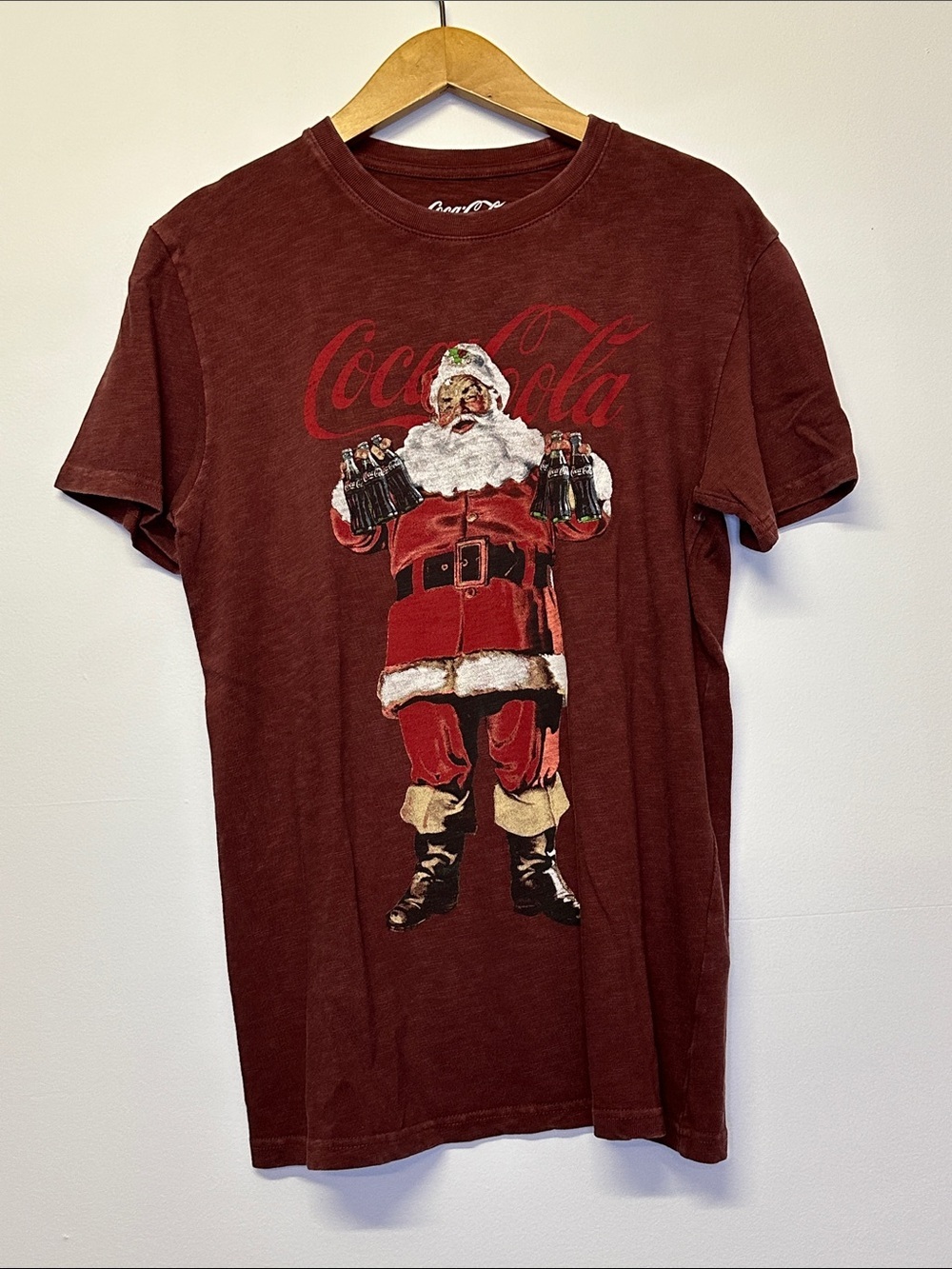 Lucky Brand Coca Cola Brown-Red Vintage Santa Graphic Tee